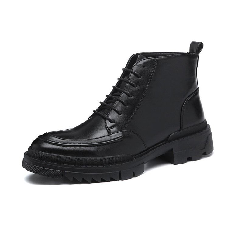 Botas Casuais Masculinas Simples Com Biqueira Redonda Amarrar Na Frente