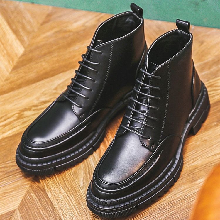 Botas Casuais Masculinas Simples Com Biqueira Redonda Amarrar Na Frente