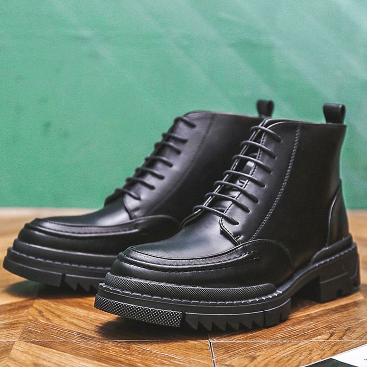 Botas Casuais Masculinas Simples Com Biqueira Redonda Amarrar Na Frente