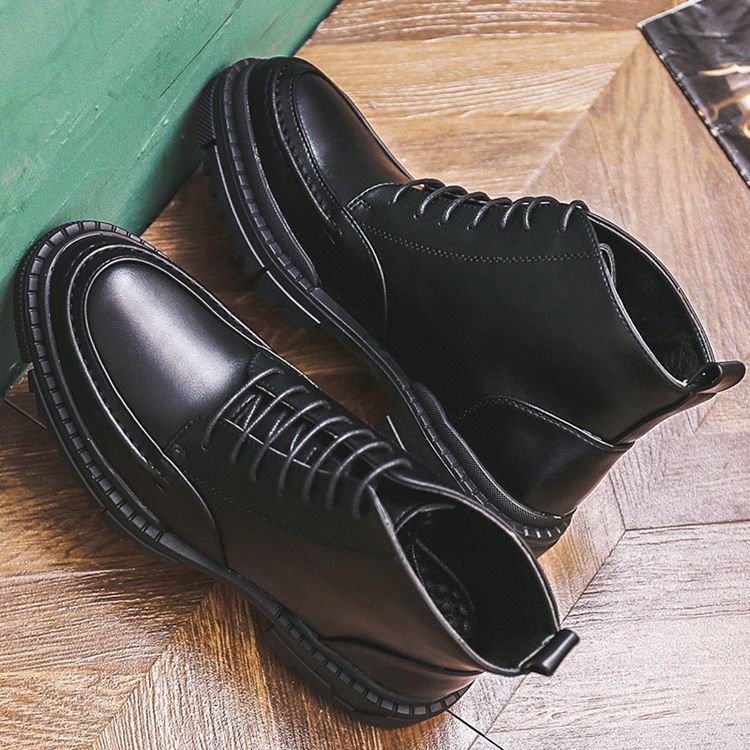 Botas Casuais Masculinas Simples Com Biqueira Redonda Amarrar Na Frente