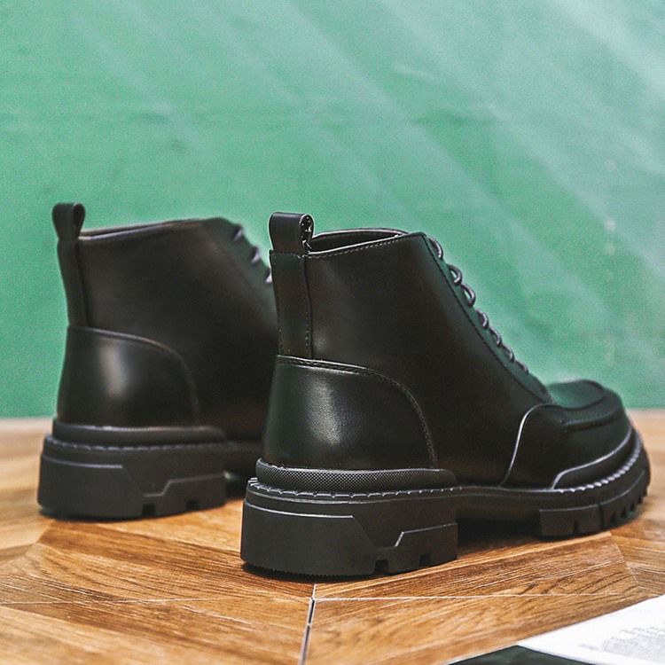 Botas Casuais Masculinas Simples Com Biqueira Redonda Amarrar Na Frente