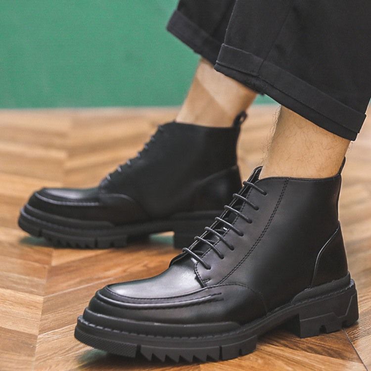 Botas Casuais Masculinas Simples Com Biqueira Redonda Amarrar Na Frente