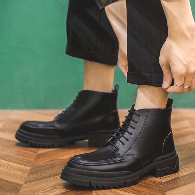 Botas Casuais Masculinas Simples Com Biqueira Redonda Amarrar Na Frente