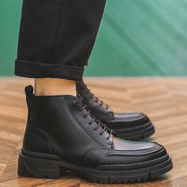 Botas Casuais Masculinas Simples Com Biqueira Redonda Amarrar Na Frente