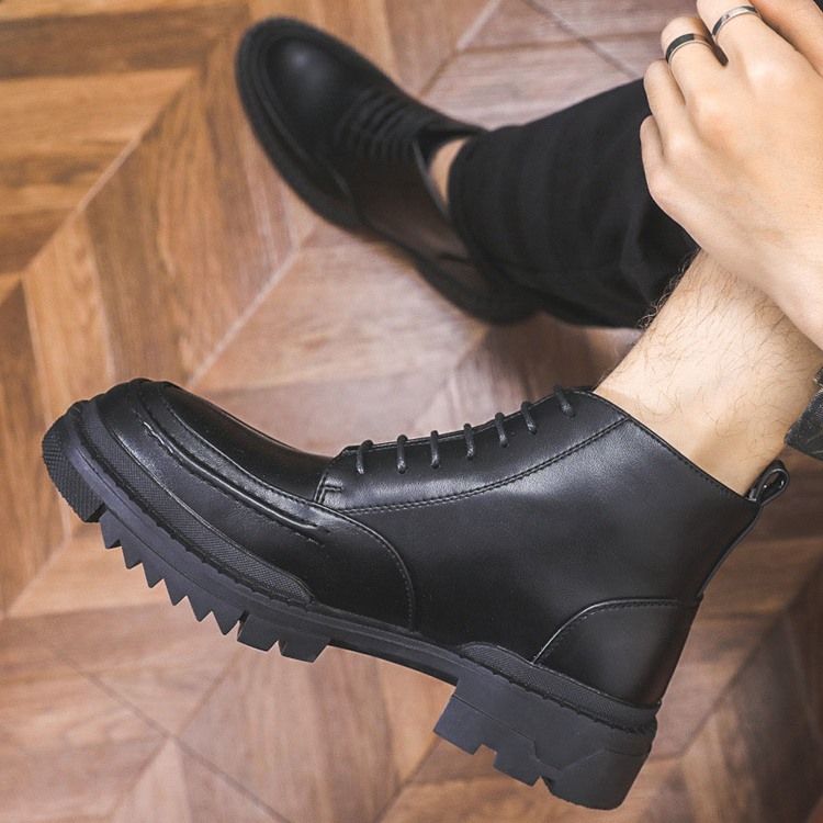 Botas Casuais Masculinas Simples Com Biqueira Redonda Amarrar Na Frente