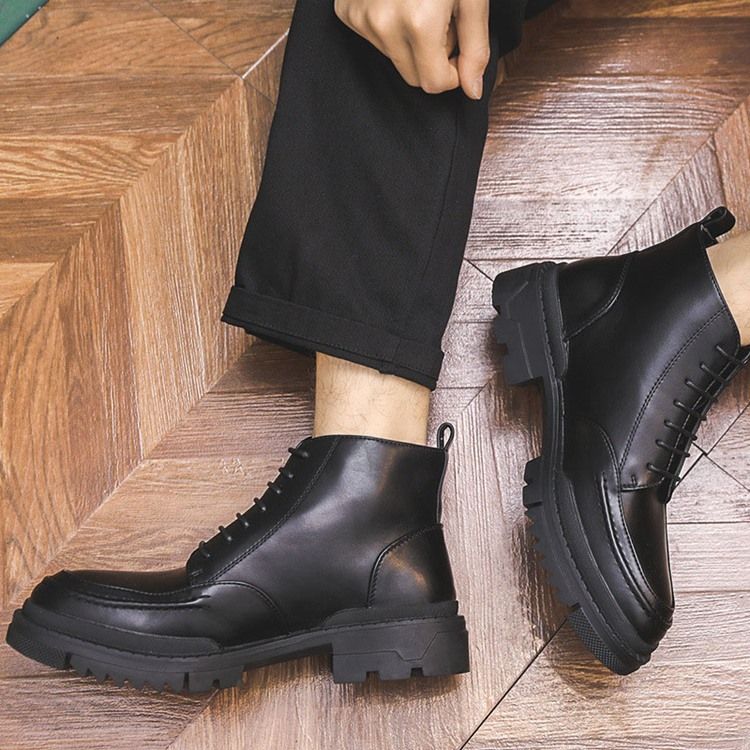 Botas Casuais Masculinas Simples Com Biqueira Redonda Amarrar Na Frente