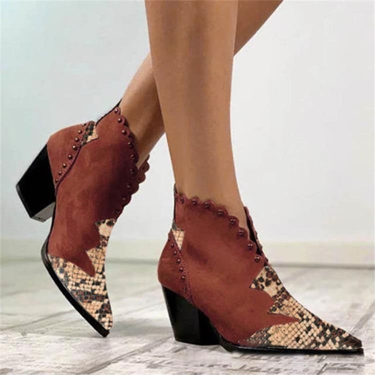 Botas Casuais De Patchwork Com Dedo Do Pé Pontudo Feminino