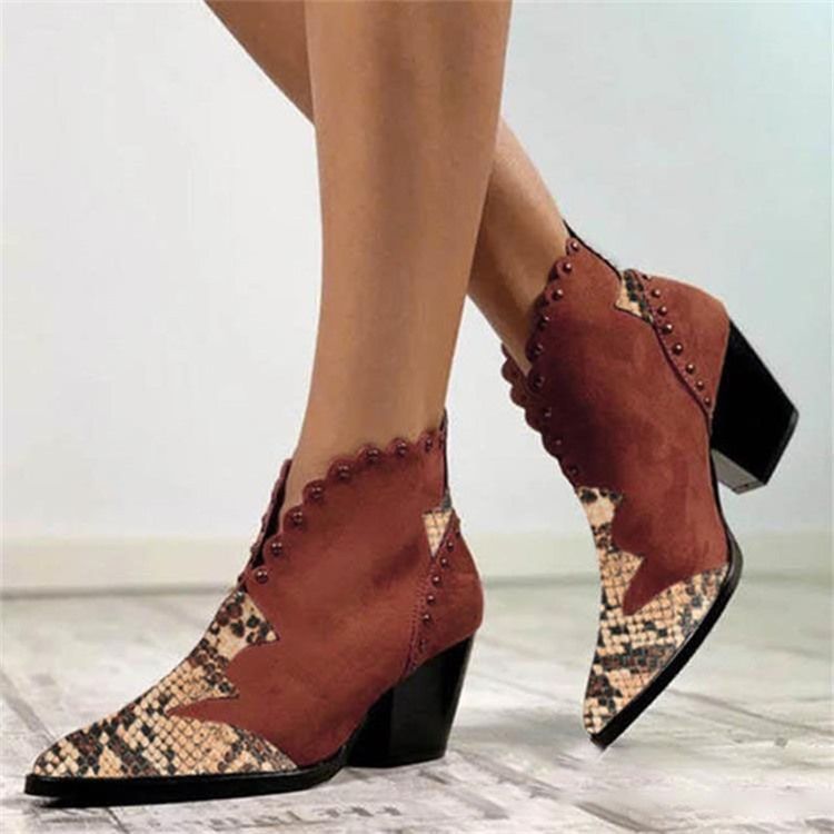 Botas Casuais De Patchwork Com Dedo Do Pé Pontudo Feminino