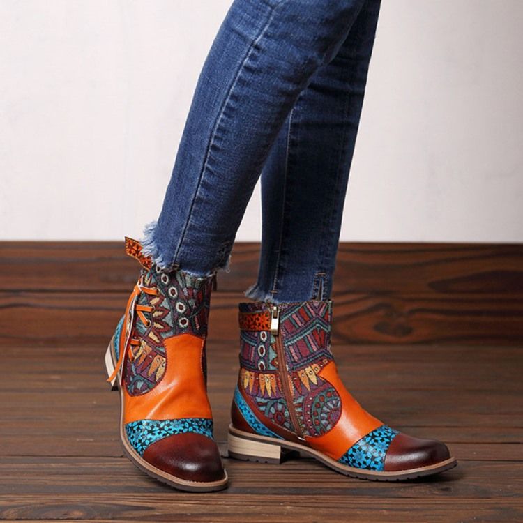 Botas Com Linha De Salto Em Bloco Com Zíper Lateral Feminino