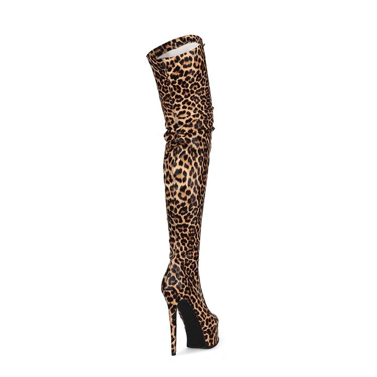 Botas Femininas Com Fio De Zíper Lateral De Leopardo E Salto Agulha