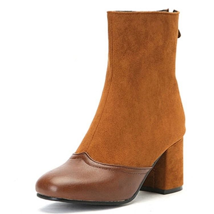 Botas Femininas Com Salto Redondo E Salto Alto Em Patchwork