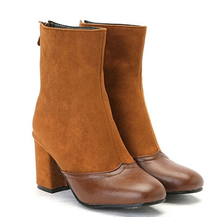 Botas Femininas Com Salto Redondo E Salto Alto Em Patchwork