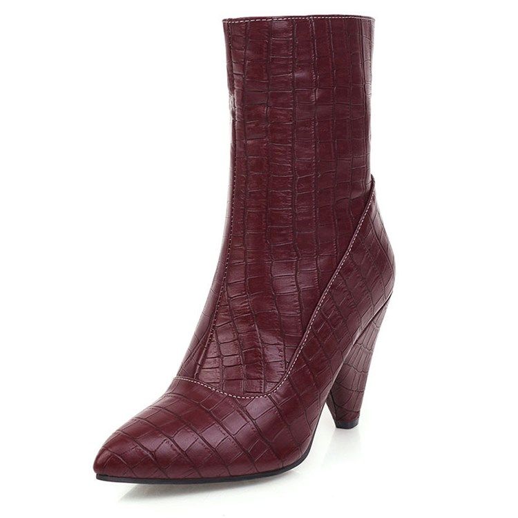 Botas Femininas Com Zíper Lateral Liso Pontiagudo