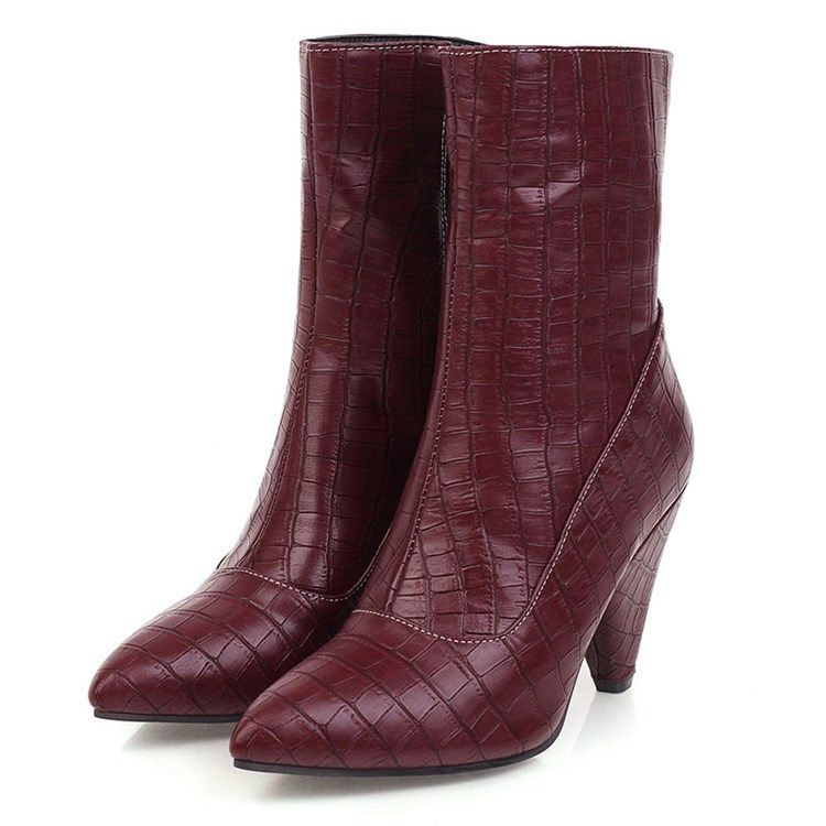 Botas Femininas Com Zíper Lateral Liso Pontiagudo