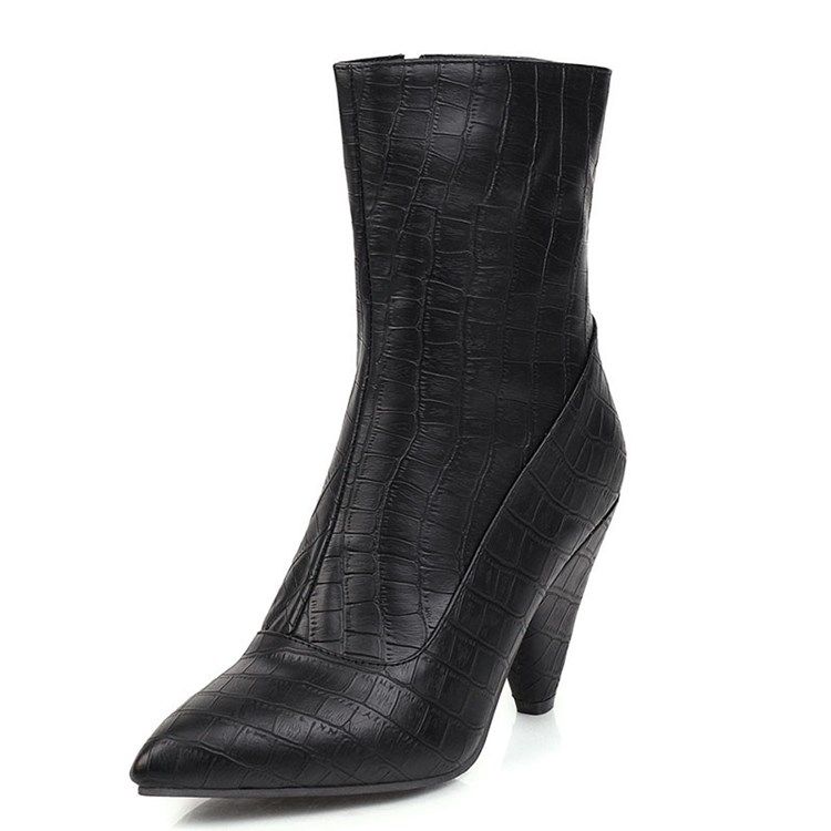 Botas Femininas Com Zíper Lateral Liso Pontiagudo