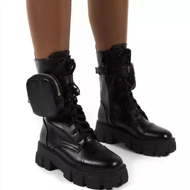 Botas Femininas Coreanas Com Zíper Lateral Redondo Dedo Do Pé Redondo Liso