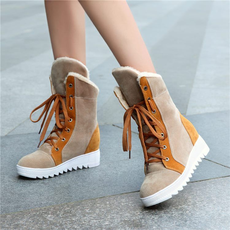 Botas Femininas De Patchwork Amarrado Para Neve