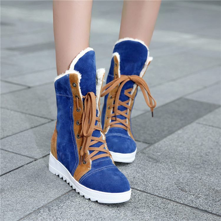 Botas Femininas De Patchwork Amarrado Para Neve