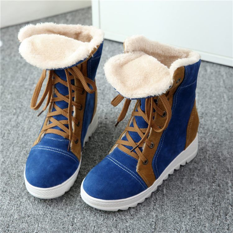 Botas Femininas De Patchwork Amarrado Para Neve