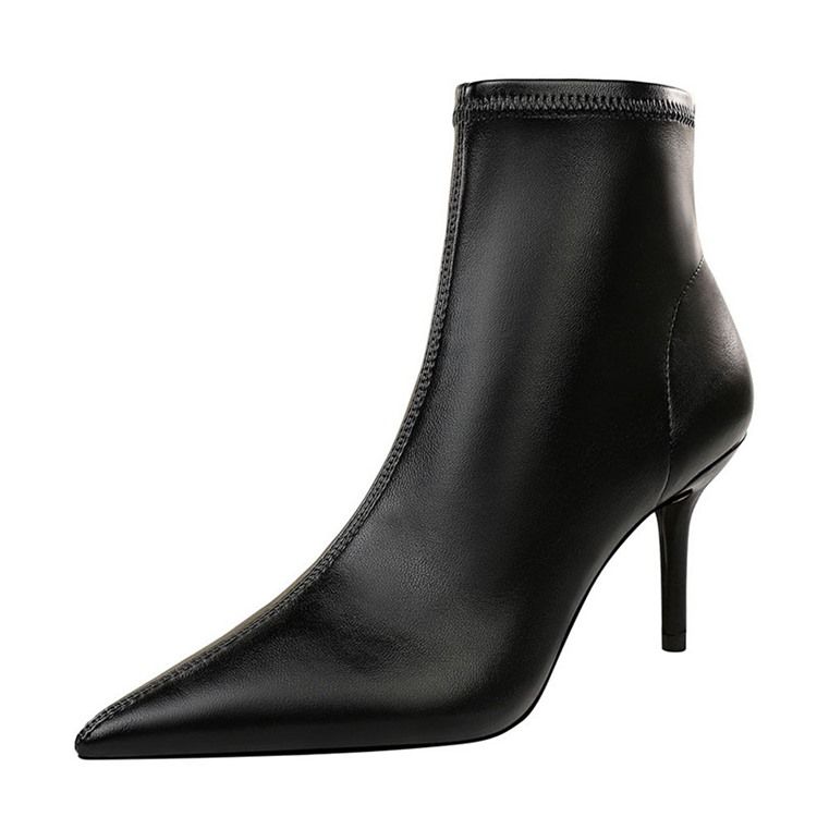 Botas Femininas De Ponta Lisa Com Zíper Com Linha De Zíper