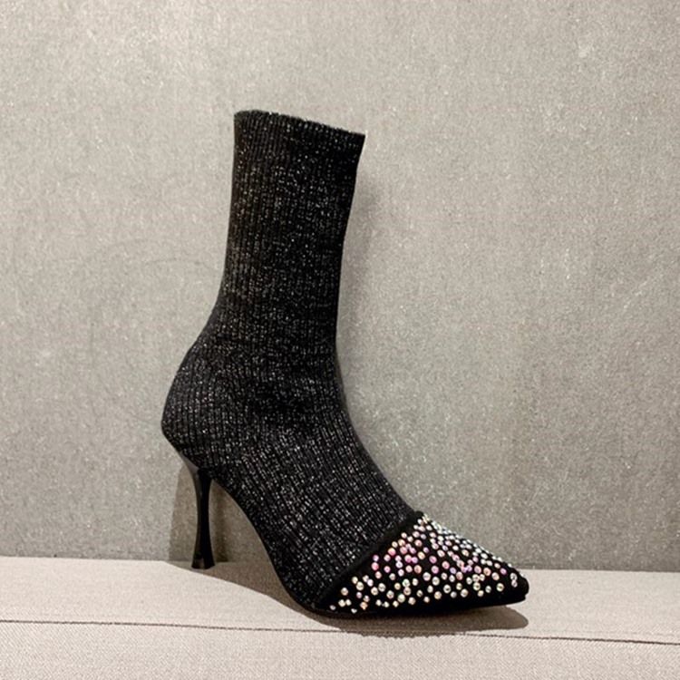 Botas Femininas De Salto Agulha Com Strass