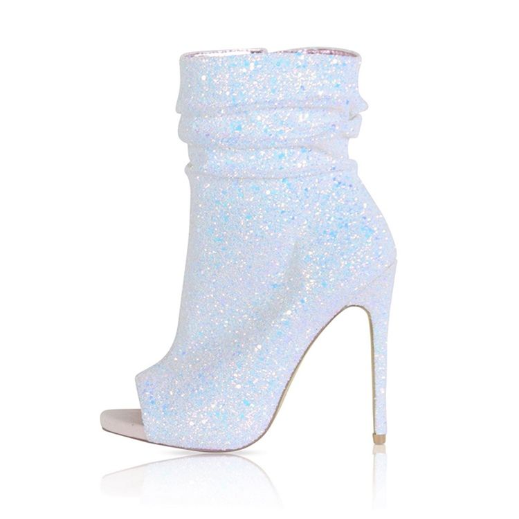 Botas Femininas De Salto Agulha Com Strass Peep Toe