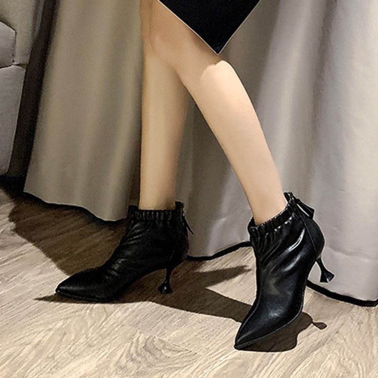 Botas Femininas De Salto Agulha Simples Bico Pontiagudo Pu