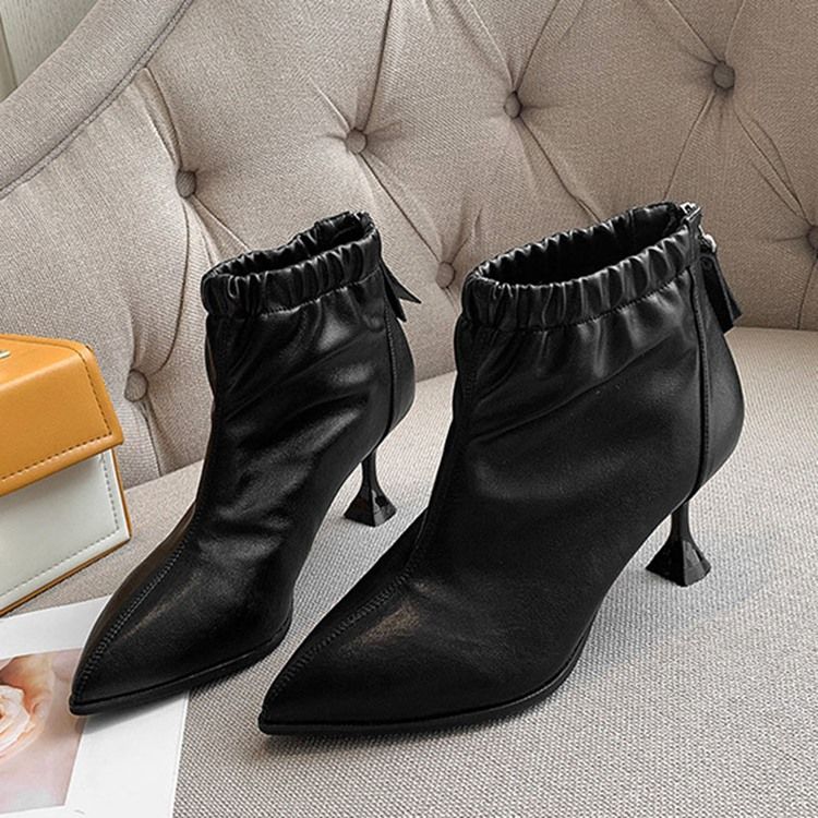 Botas Femininas De Salto Agulha Simples Bico Pontiagudo Pu