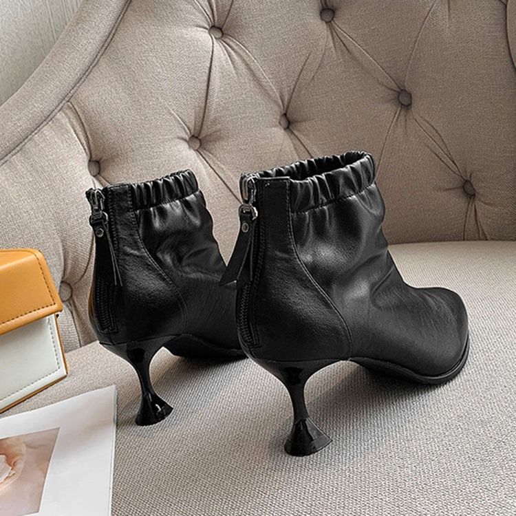 Botas Femininas De Salto Agulha Simples Bico Pontiagudo Pu