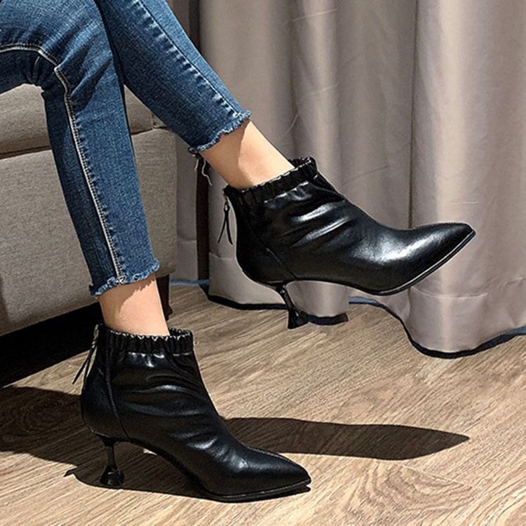 Botas Femininas De Salto Agulha Simples Bico Pontiagudo Pu