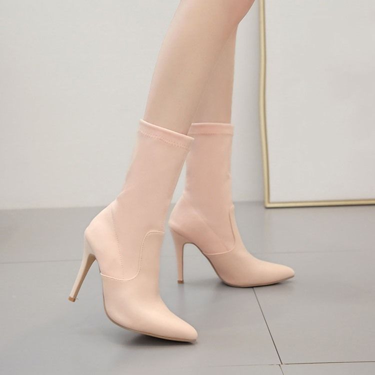 Botas Femininas De Salto Agulha Simples Deslizantes