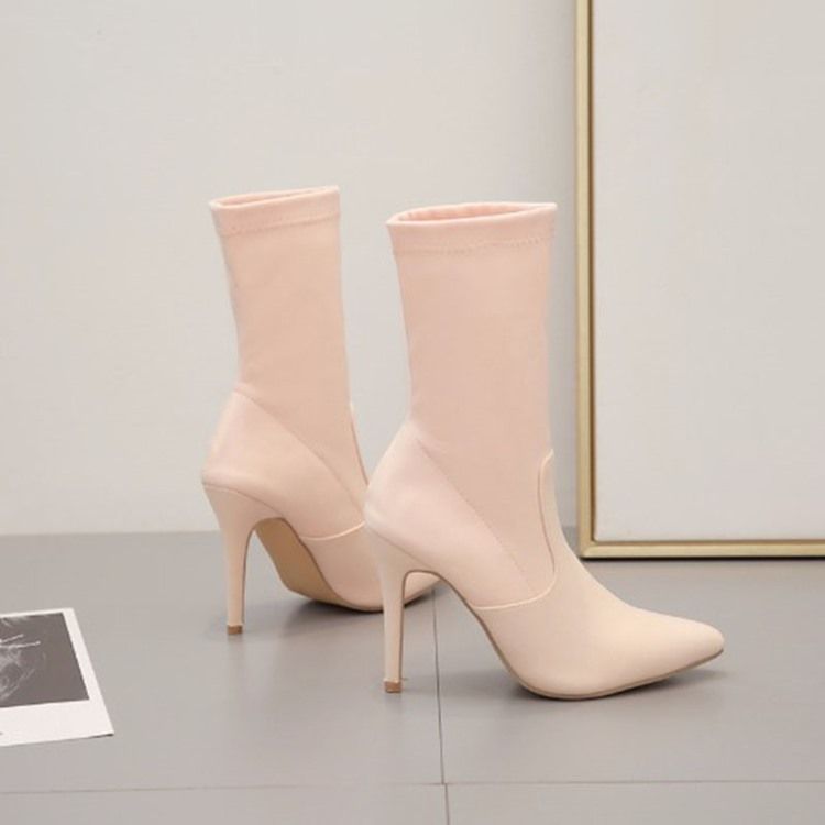 Botas Femininas De Salto Agulha Simples Deslizantes