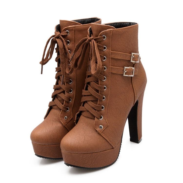 Botas Femininas De Salto Alto Com Cordões