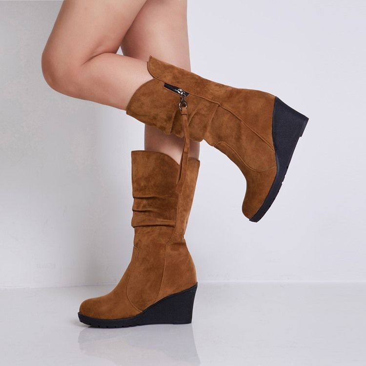 Botas Femininas De Salto Redondo Liso