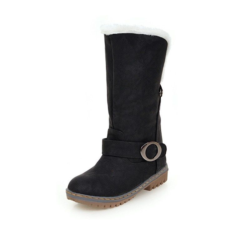 Botas Femininas Slip-on Round Toe Color Block Platform