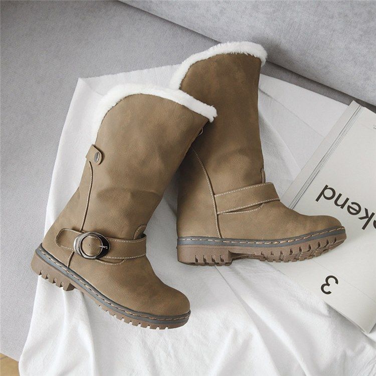 Botas Femininas Slip-on Round Toe Color Block Platform