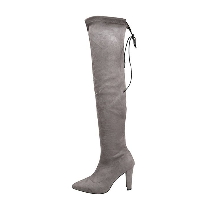 Botas De Linha Lisa Feminina Com Bico Fino Deslizante