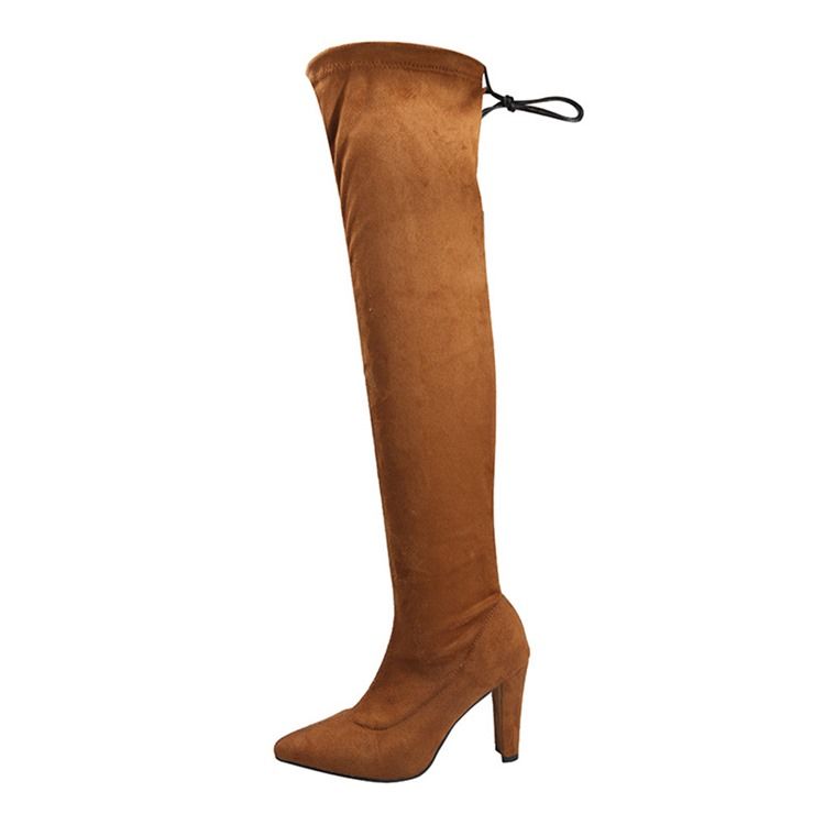 Botas De Linha Lisa Feminina Com Bico Fino Deslizante