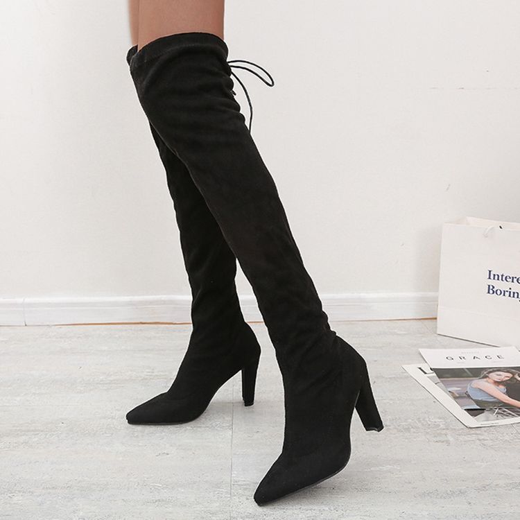 Botas De Linha Lisa Feminina Com Bico Fino Deslizante