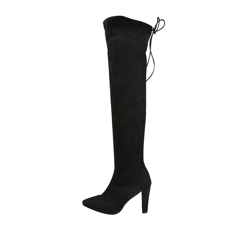 Botas De Linha Lisa Feminina Com Bico Fino Deslizante