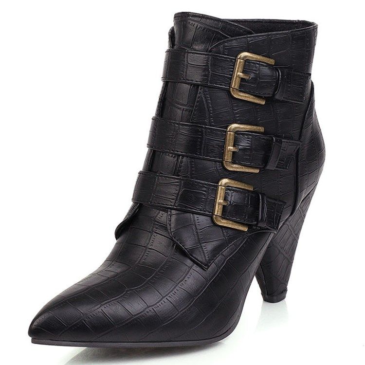 Botas Lisas Femininas Com Zíper Com Bico Fino