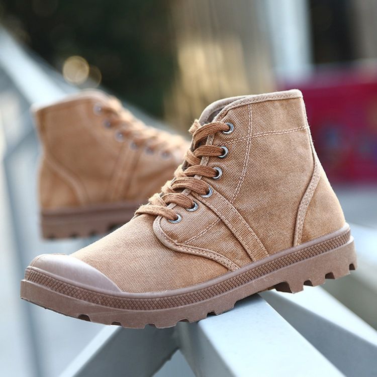 Botas De Lona Lisa Com Biqueira Redonda Masculina