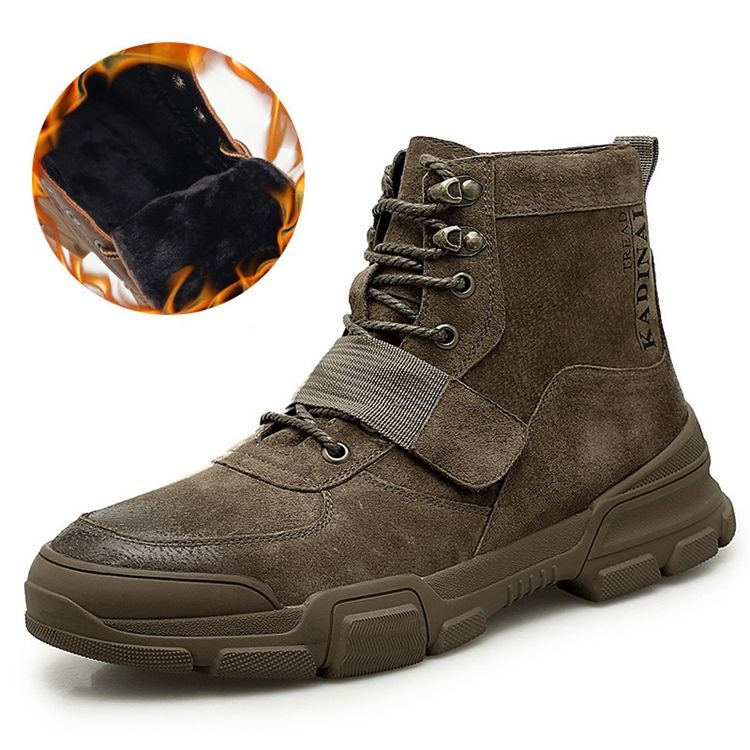 Botas Martin De Inverno Masculinas Com Biqueira Redonda Lisa Com Atacadores