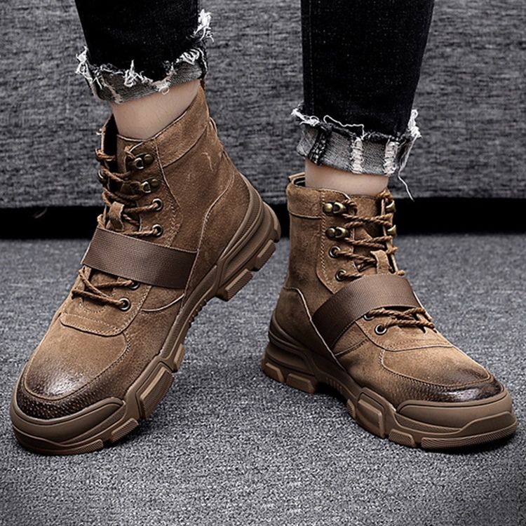 Botas Martin De Inverno Masculinas Com Biqueira Redonda Lisa Com Atacadores