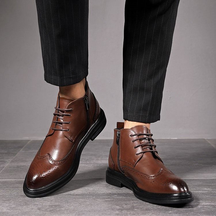 Botas Masculinas Com Bico Fino Liso Superior Com Corte Alto