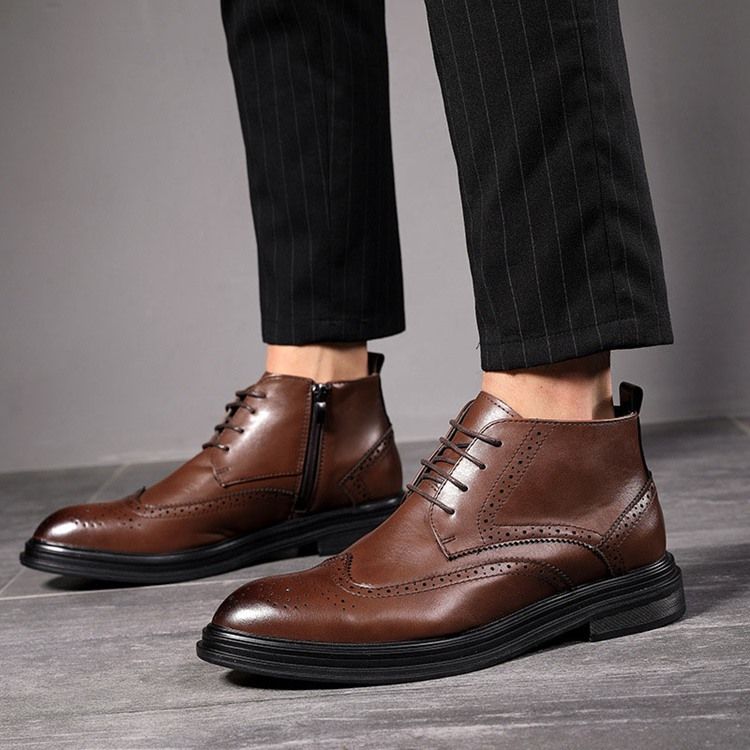 Botas Masculinas Com Bico Fino Liso Superior Com Corte Alto