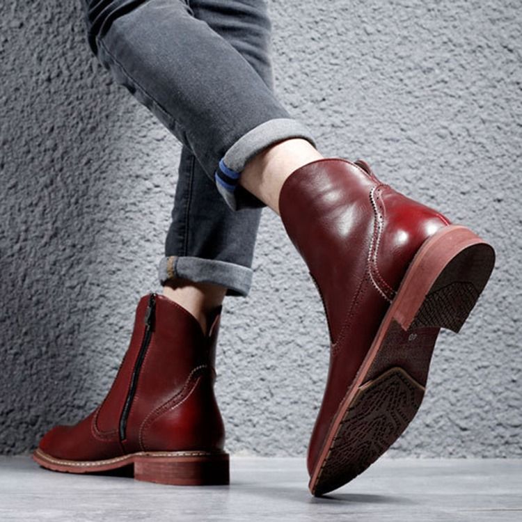 Botas Masculinas Com Zíper Lateral Pu Redondo