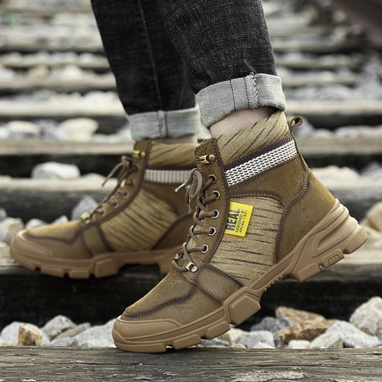 Botas Masculinas De Inverno Em Couro Com Biqueira Redonda Com Cordões Na Frente