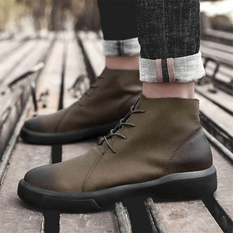 Botas Masculinas De Patchwork Pu Na Frente Com Cadarço Na Frente