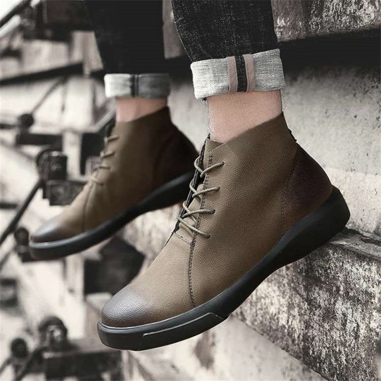 Botas Masculinas De Patchwork Pu Na Frente Com Cadarço Na Frente